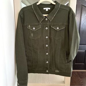 STS Blue, Olive Green Ella Boyfriend Jacket Oversized Denim Jacket, Size Small